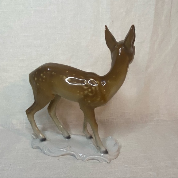 Vtg Metzler & Ortloff Porcelain Fawn Deer Standing Alert 5”x6” FR Lippert German - Picture 2 of 4